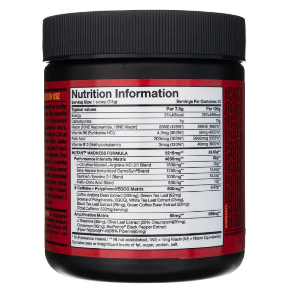 Skłąd produktuMutant Madness 225g