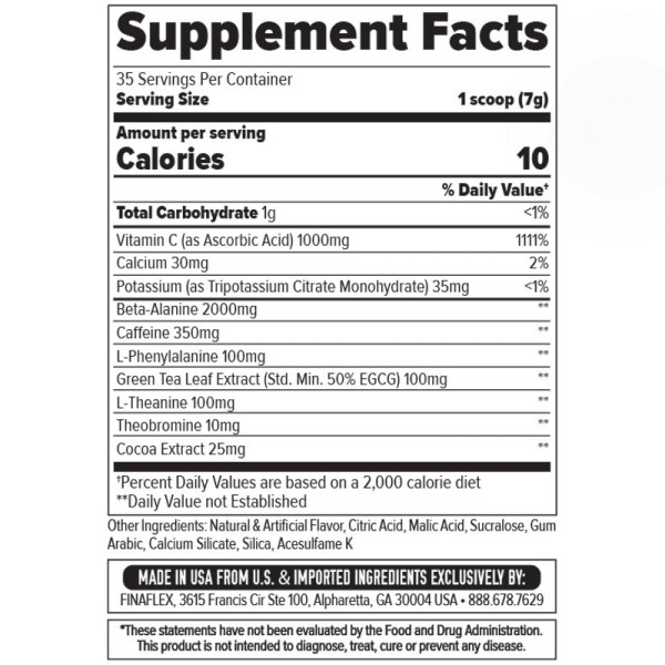 Skład produktu FINAFLEX STIMUL8 Original Pre-Workout 245g Spalacz & Przedtreningówka