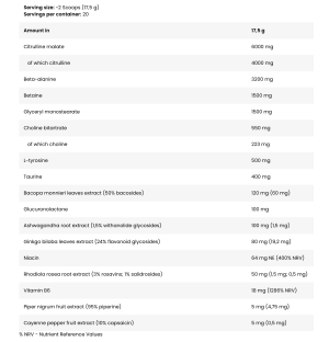 Skład produktu NAPALM Pre-contest pumped stimulant free 350g