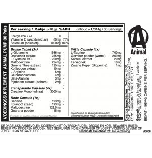 Skład produktu Universal Animal Pump 30 szt.